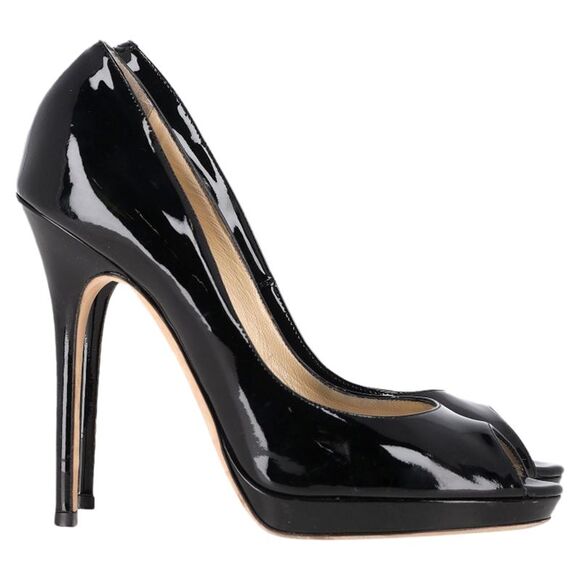 Jimmy Choo Peep-Toe High Heels in Black Patent Leather